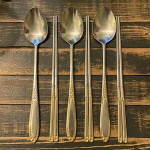 Vintage stainless steel chop stick and spoon set